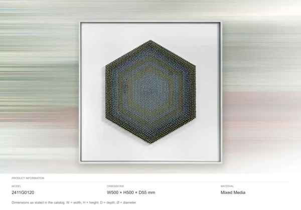 Hexagon Bead Mosaic in White Frame, 50 x 50 cm — dimensions