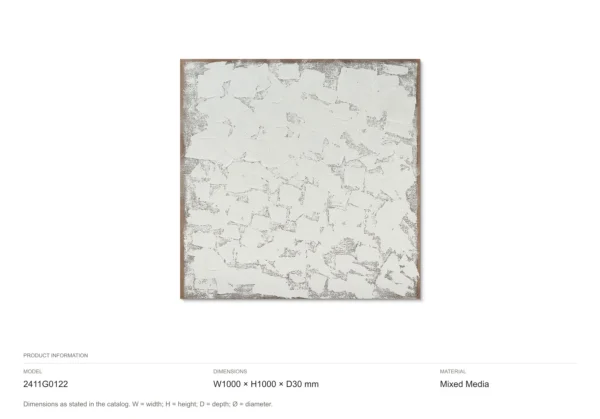 White Crackle Plaster Wall Art, 100 x 100 cm in ivory — dimensions