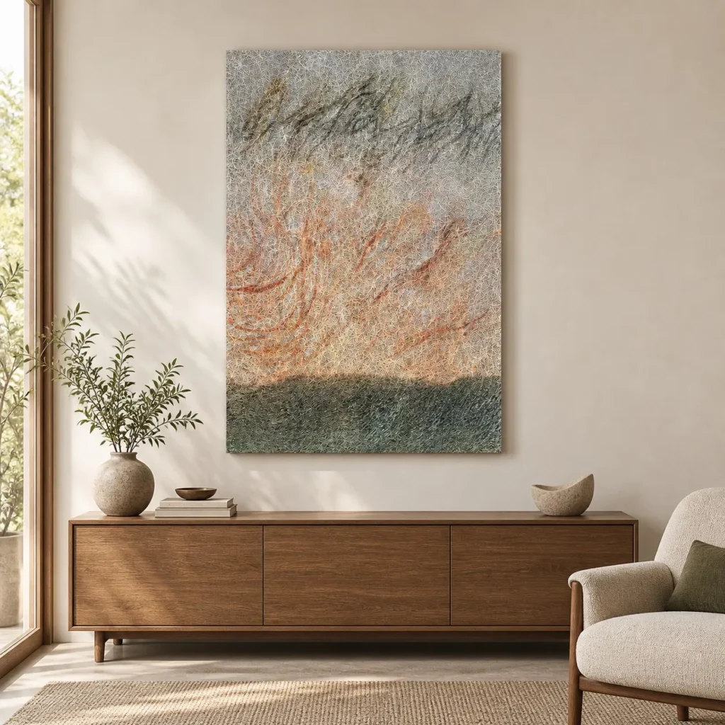 Coral Grass Horizon Textured Wall Art, 80 x 120 cm in rose stone — front view