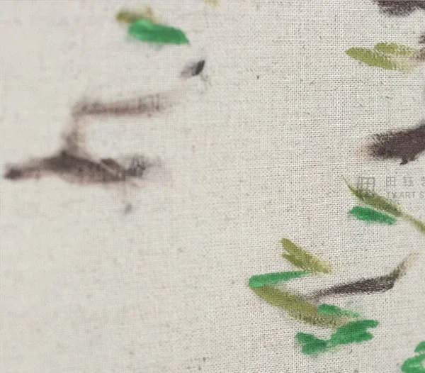 Scattered Green Leaf Marks on Cream Wall Art, 60 x 90 cm in oatmeal — detail