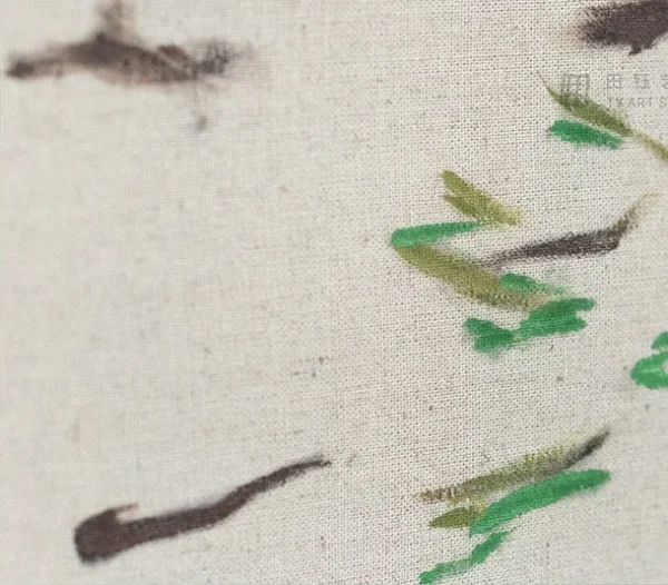 Scattered Green Leaf Marks on Cream Wall Art, 60 x 90 cm in oatmeal — detail