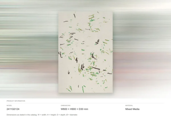 Scattered Green Leaf Marks on Cream Wall Art, 60 x 90 cm in oatmeal — dimensions