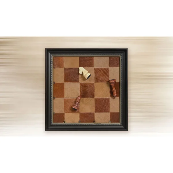 Leather Chessboard with Pieces in Black Frame, 38 x 38 cm — in a room setting