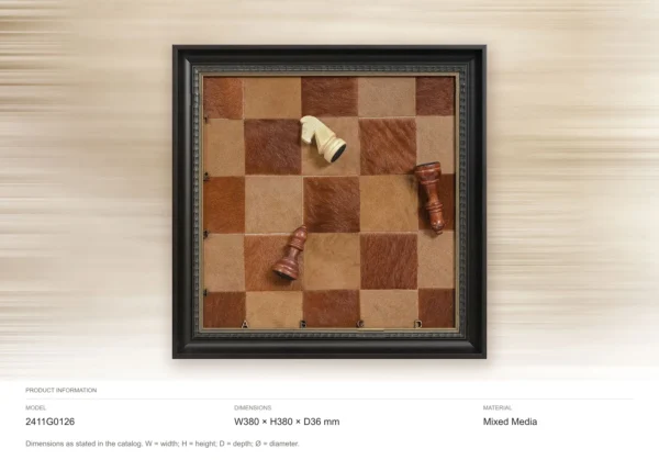 Leather Chessboard with Pieces in Black Frame, 38 x 38 cm — dimensions