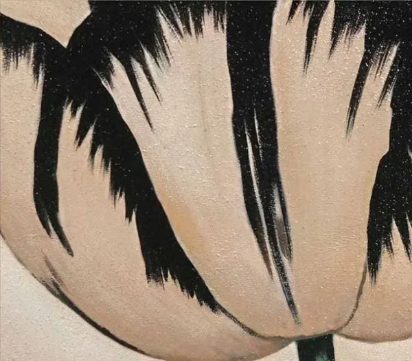 Black Tulip Ink Painting in Ornate Black Frame, 50 x 50 cm — detail
