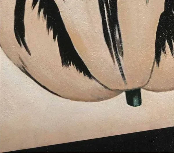 Black Tulip Ink Painting in Ornate Black Frame, 50 x 50 cm — detail