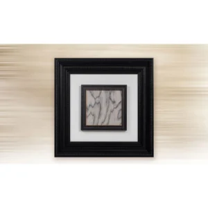 Small Marble Fragment in Double Black Frame, 45 x 45 cm — in a room setting