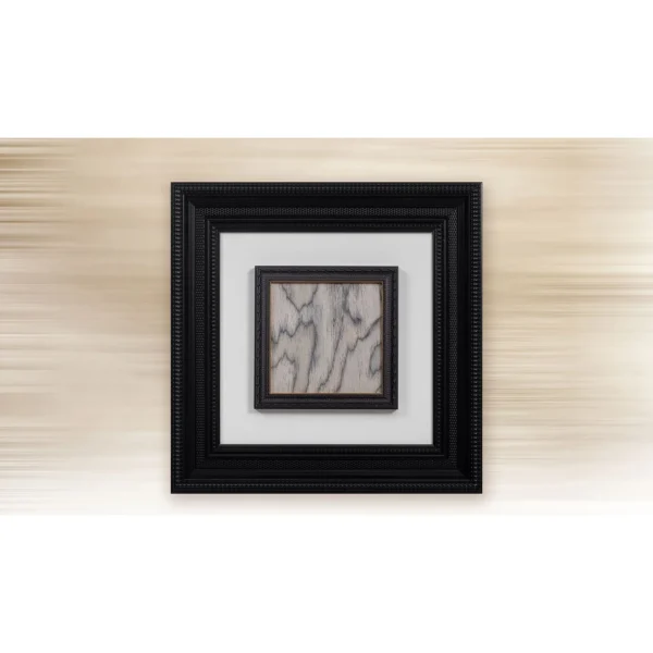 Small Marble Fragment in Double Black Frame, 45 x 45 cm — in a room setting