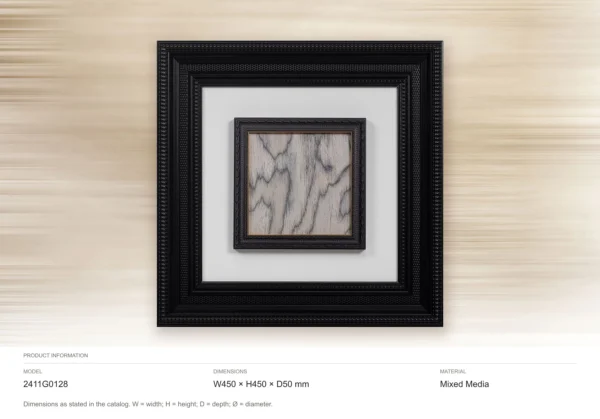 Small Marble Fragment in Double Black Frame, 45 x 45 cm — dimensions