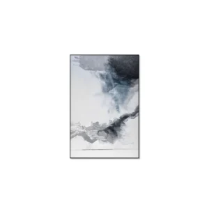 Ink and Ice Abstract Painting in Black Frame, 90 x 135 cm — in a room setting