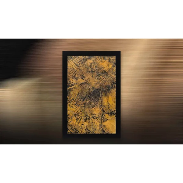 Gold Palm Frond Textured Wall Art in brushed brass — in a room setting