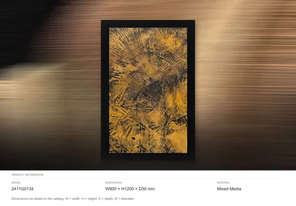 Gold Palm Frond Textured Wall Art in brushed brass — dimensions