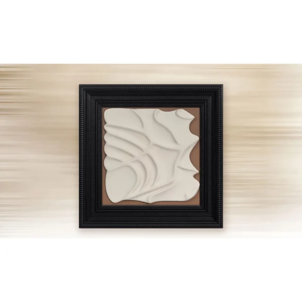 White Plaster Swirl Relief in Black Frame, 45 x 45 cm — in a room setting