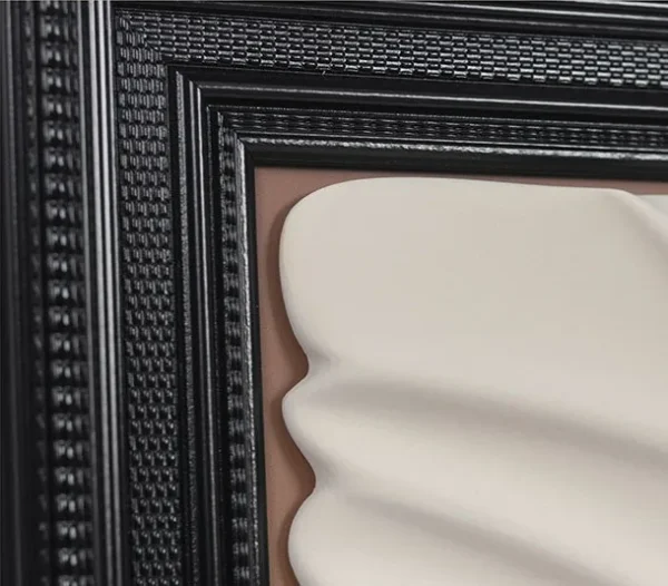 White Plaster Swirl Relief in Black Frame, 45 x 45 cm — detail