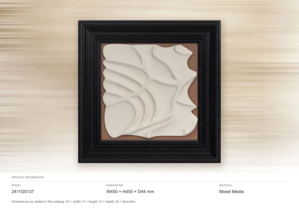 White Plaster Swirl Relief in Black Frame, 45 x 45 cm — dimensions
