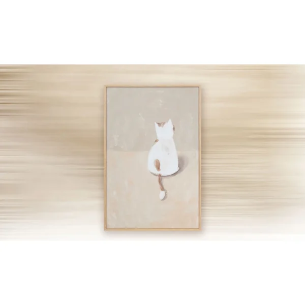 White Cat from Behind Painting in Light Frame, 40 x 60 cm — in a room setting