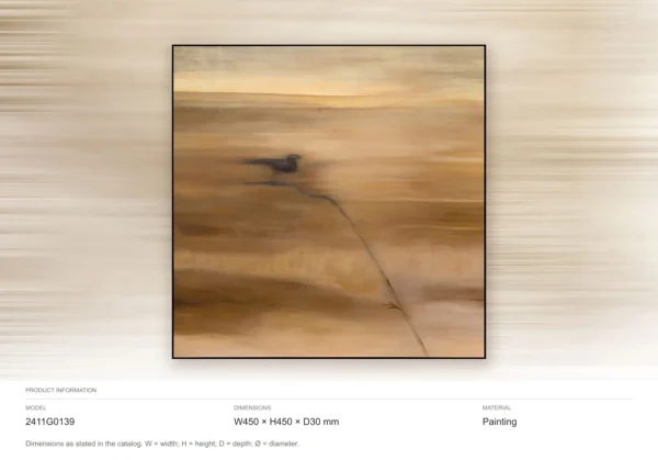 Golden Field with Bird Painting, 45 x 45 cm in mustard — dimensions