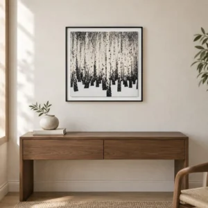 Birch Forest in Black and White Painting in Black Frame, 50 — front view