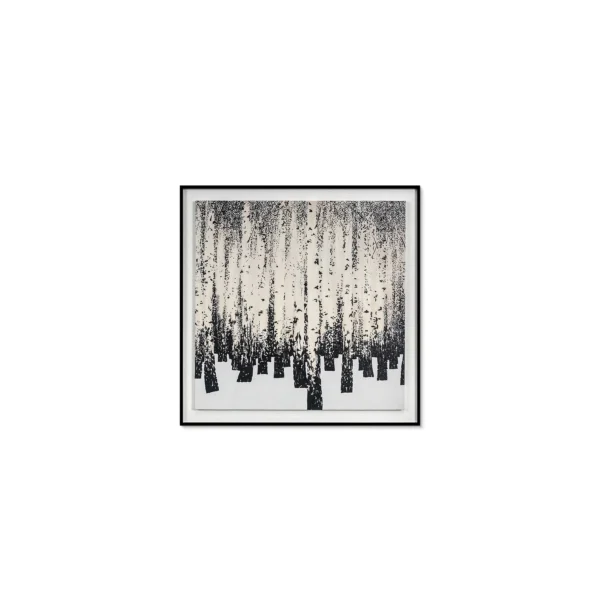Birch Forest in Black and White Painting in Black Frame, 50 — in a room setting