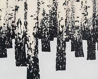 Birch Forest in Black and White Painting in Black Frame, 50 — detail