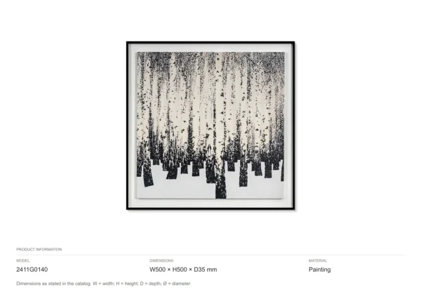 Birch Forest in Black and White Painting in Black Frame, 50 — dimensions