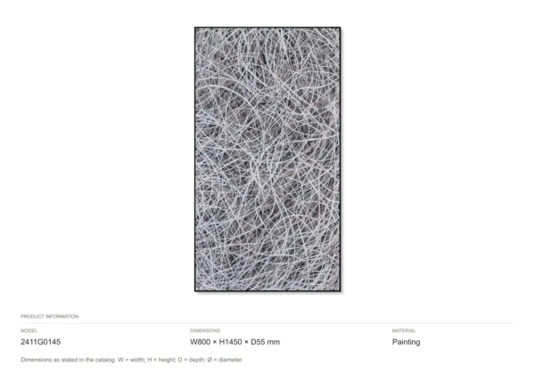 Tall Silver Thread Tangle Wall Art in silver — dimensions