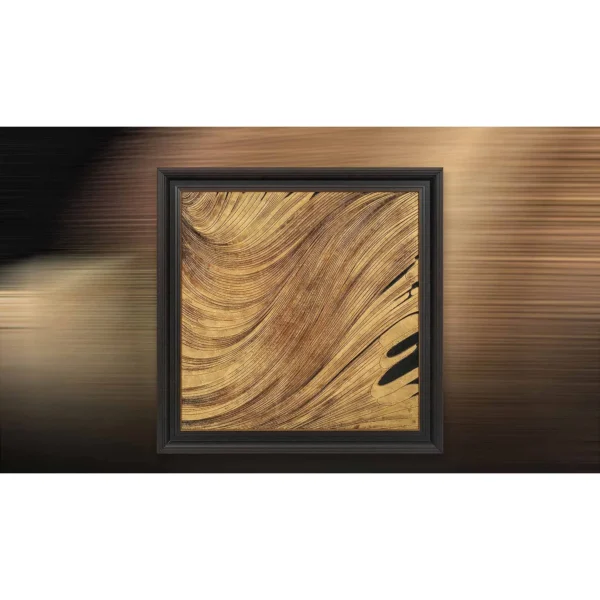 Gold Grain Sweep Relief in Black Frame, 90 x 90 cm — in a room setting