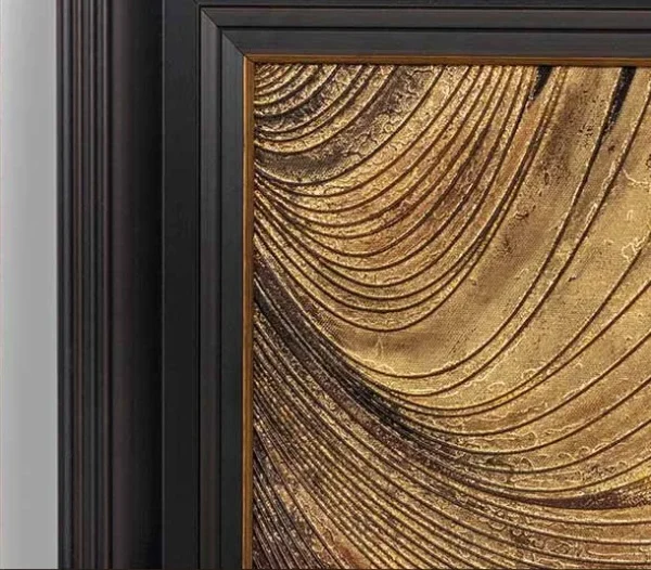 Gold Grain Sweep Relief in Black Frame, 90 x 90 cm — detail