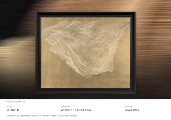 Gold Leaf Veil Painting in Black Frame, 135 x 110 cm — dimensions