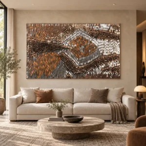 Monumental Copper Scale Relief Wall Art, 268 x 160 cm in bronze — front view