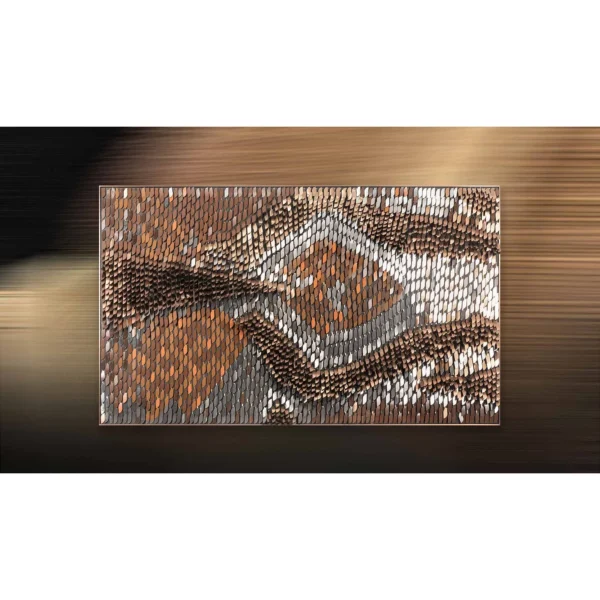 Monumental Copper Scale Relief Wall Art, 268 x 160 cm in bronze — in a room setting