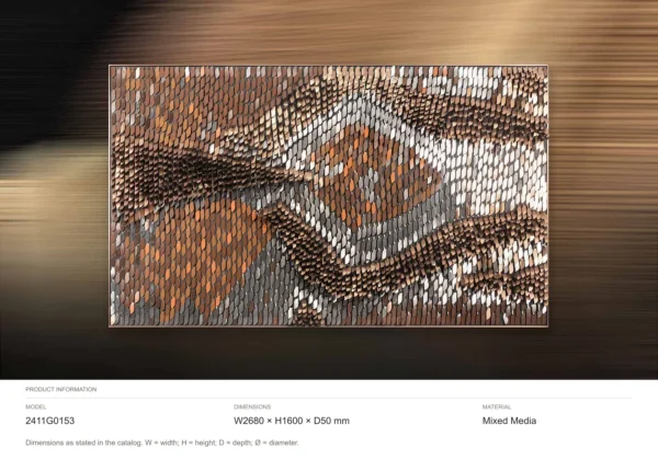 Monumental Copper Scale Relief Wall Art, 268 x 160 cm in bronze — dimensions