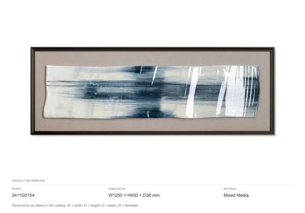 Panoramic Ink Streak Painting in Grey Frame, 125 x 45 cm — dimensions