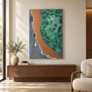 Malachite Coast on Copper Textured Wall Art, 80 x 120 cm in olive — front view