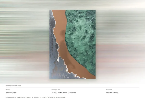 Malachite Coast on Copper Textured Wall Art, 80 x 120 cm in olive — dimensions