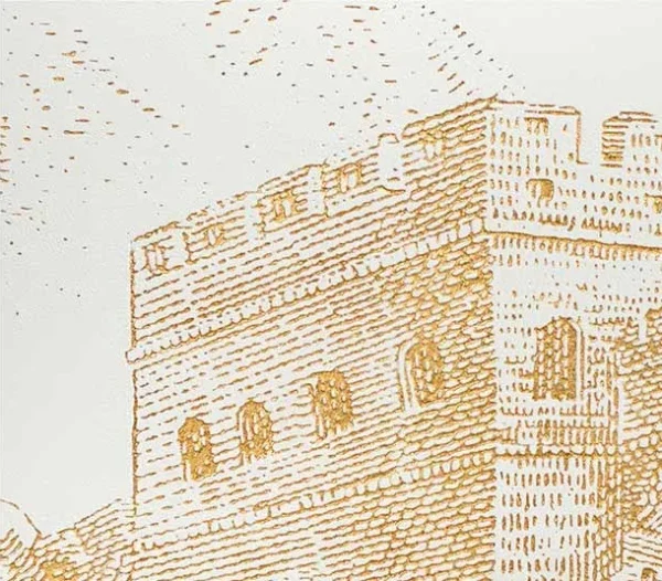 Wide Gold Great Wall Line Drawing, 200 x 100 cm in brushed brass — detail