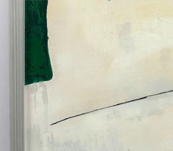 Cream Shapes on Forest Green Painting in Light Frame, 70 x — detail