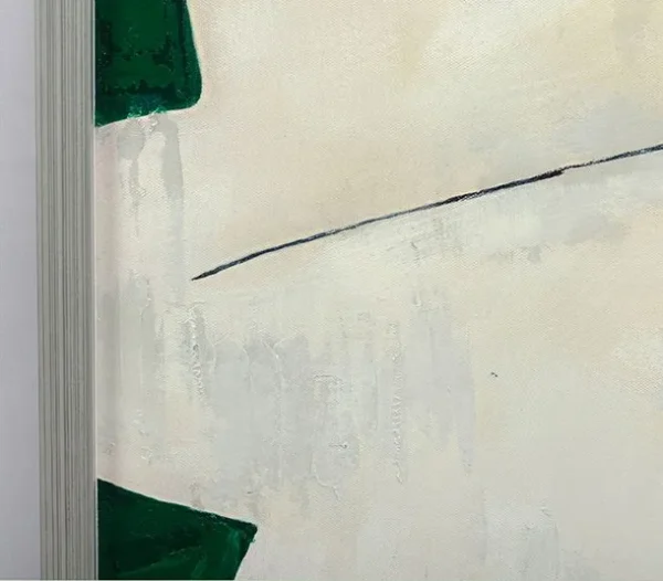 Cream Shapes on Forest Green Painting in Light Frame, 70 x — detail