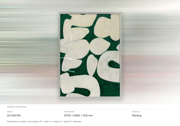 Cream Shapes on Forest Green Painting in Light Frame, 70 x — dimensions