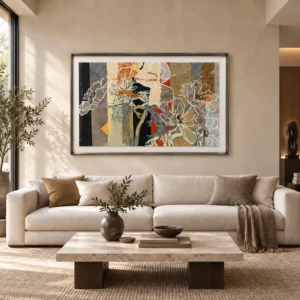 Wide Floral Collage in Slim Frame, 160 x 106 cm — front view