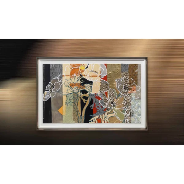 Wide Floral Collage in Slim Frame, 160 x 106 cm — in a room setting