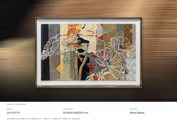 Wide Floral Collage in Slim Frame, 160 x 106 cm — dimensions