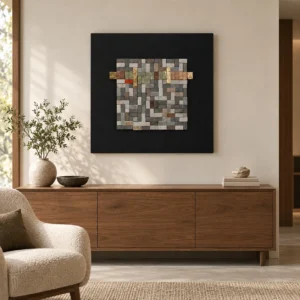 Stone Mosaic Square on Black, 70 x 70 cm in black — front view