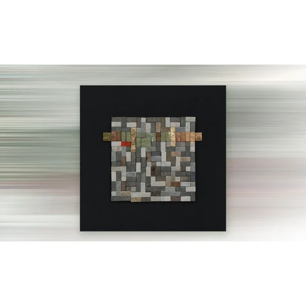 Stone Mosaic Square on Black, 70 x 70 cm in black — in a room setting