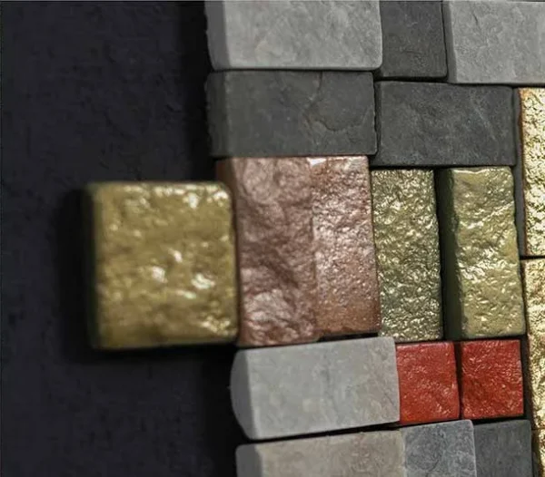 Stone Mosaic Square on Black, 70 x 70 cm in black — detail