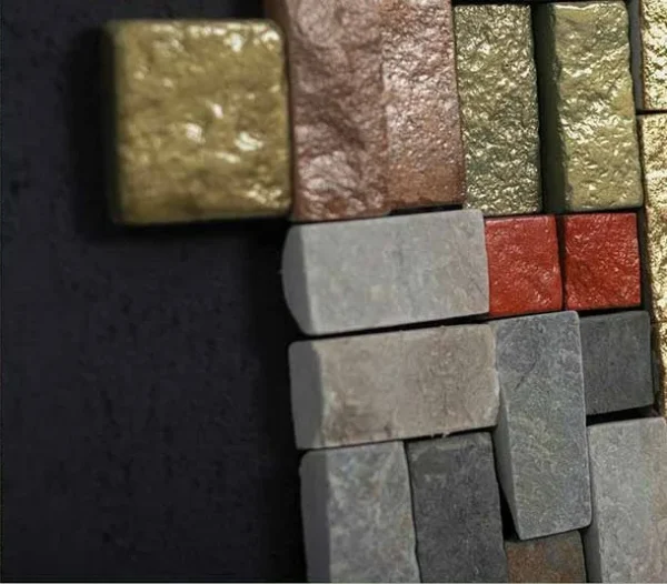 Stone Mosaic Square on Black, 70 x 70 cm in black — detail