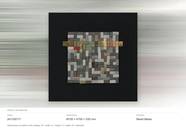 Stone Mosaic Square on Black, 70 x 70 cm in black — dimensions