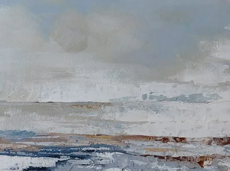 Wide Coastal Abstract Painting in blue — detail