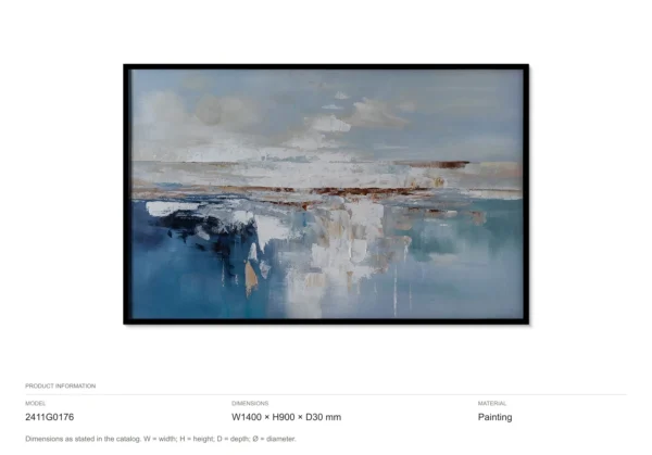 Wide Coastal Abstract Painting in blue — dimensions