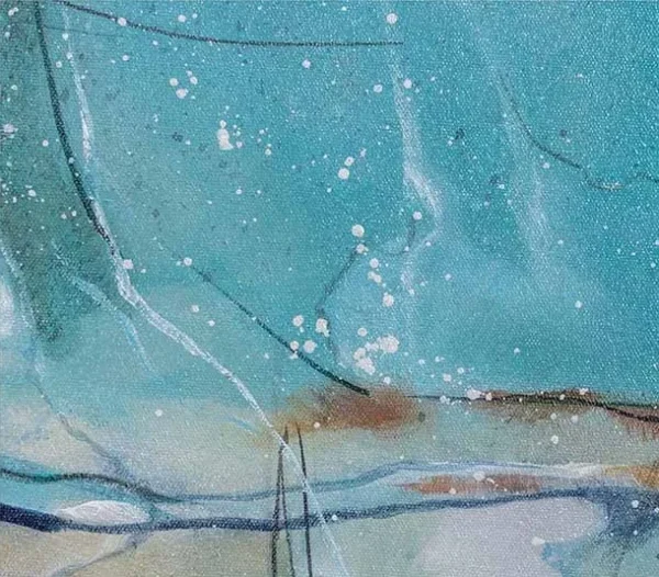 Aqua and Yellow Abstract Painting in blue — detail